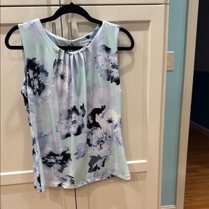Calvin Klein Blue Sleeveless Pleated Blouse